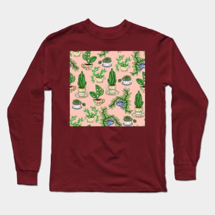 Teacup Plants Pattern in Pink Long Sleeve T-Shirt